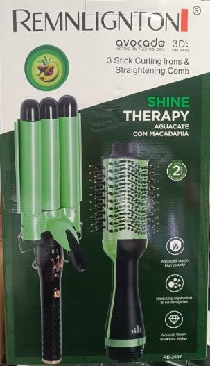 Combo Rizador 3 tubos + Cepillo Remnlignton Avocado Aguacate